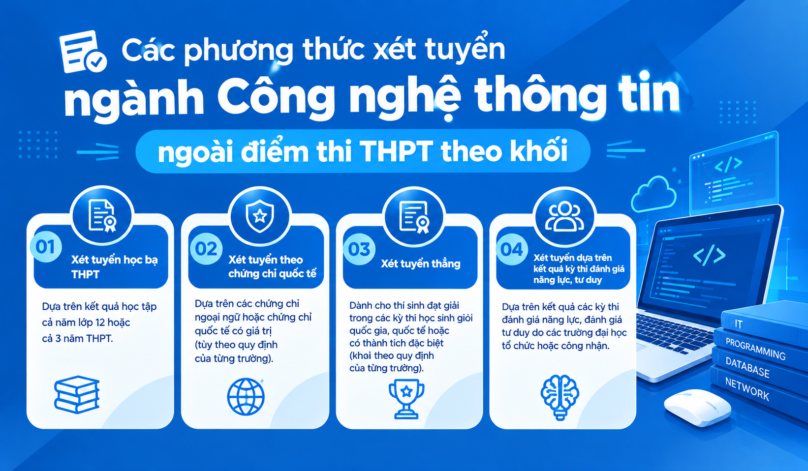 Các phương thức xét tuyển ngành Công nghệ thông tin ngoài điểm thi THPT theo khối