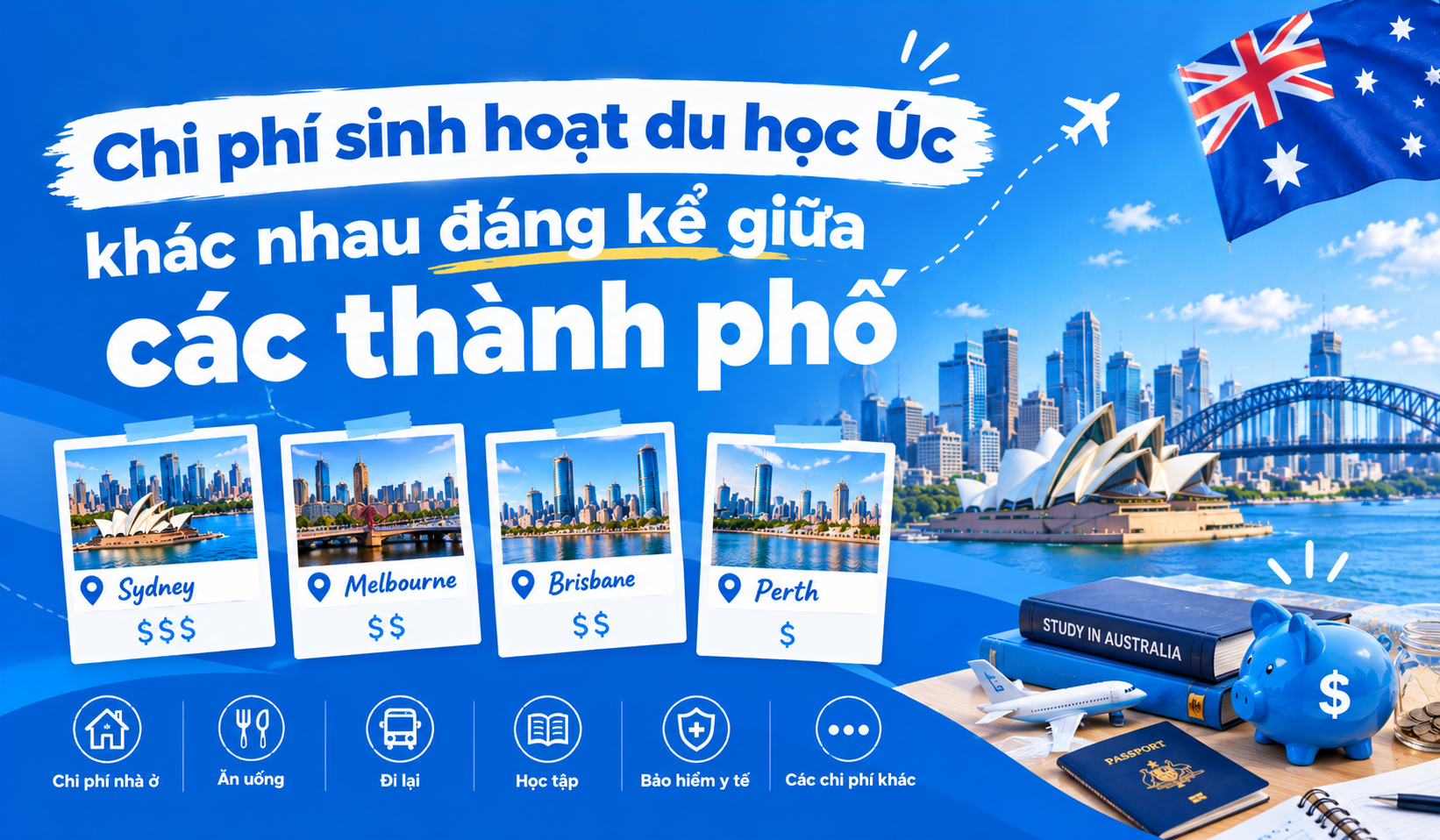 Chi phí sinh hoạt du học Úc khác nhau đáng kể giữa các thành phố